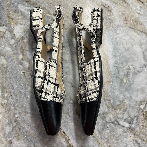 Women’s Black and White Tweed Slingback Shoes Women’s 7 - Picture 4 of 10